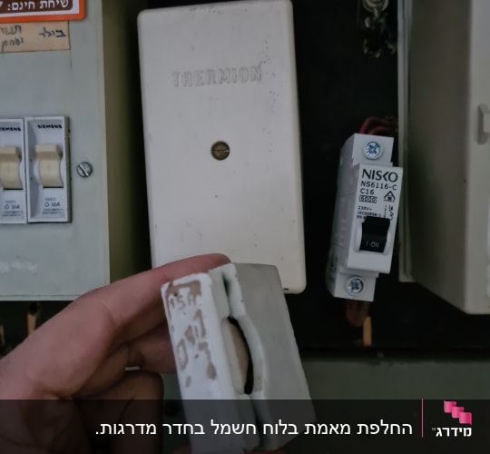לוח חשמל עם מפסקים ופיוז ביד